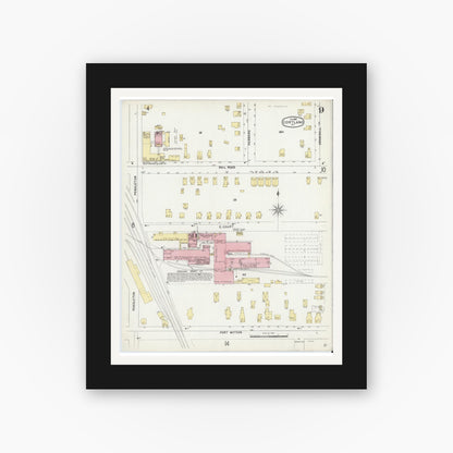 Old map wall art mockup — black gallery frame with white mat — Sanborn Fire Insurance Map from Cortland, Cortland County, New York (1897), Sheet #0009
