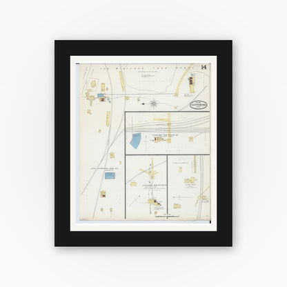 Old map wall art mockup — black gallery frame with white mat — Sanborn Fire Insurance Map from Ishpeming, Marquette County, Michigan (1892), Sheet #0014