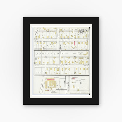 Old map wall art mockup — black gallery frame with white mat — Sanborn Fire Insurance Map from Delphos, Van Wert And Allen Counties, Ohio (1921), Sheet #0023