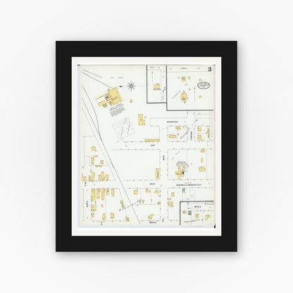 Old map wall art mockup — black gallery frame with white mat — Sanborn Fire Insurance Map from Cadott, Chippewa County, Wisconsin (1900), Sheet #0003