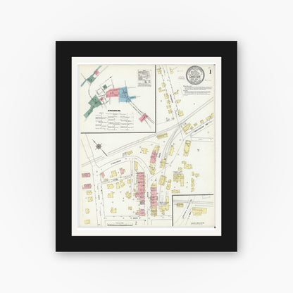 Old map wall art mockup — black gallery frame with white mat — Sanborn Fire Insurance Map from Chester, Orange County, New York (1910), Sheet #0001