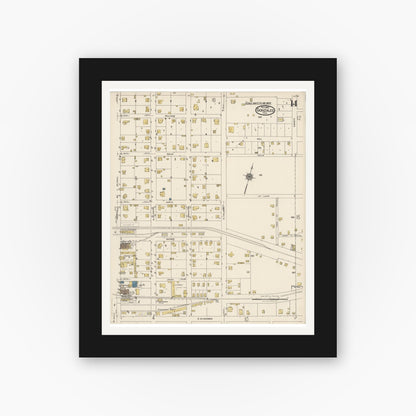 Old map wall art mockup — black gallery frame with white mat — Sanborn Fire Insurance Map from Gonzales, Gonzales County, Texas (1922), Sheet #0014
