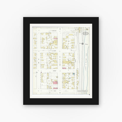 Old map wall art mockup — black gallery frame with white mat — Sanborn Fire Insurance Map from La Salle, La Salle County, Illinois (1911), Sheet #0005