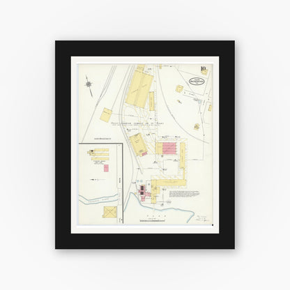 Old map wall art mockup — black gallery frame with white mat — Sanborn Fire Insurance Map from Nacogdoches, Nacogdoches County, Texas (1912), Sheet #0010