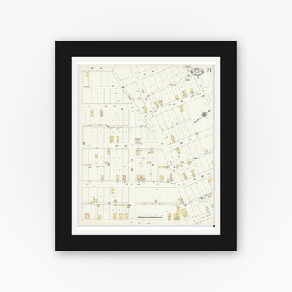 Old map wall art mockup — black gallery frame with white mat — Sanborn Fire Insurance Map from Juniata, Blair County, Pennsylvania (1910), Sheet #0011