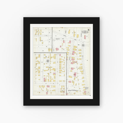 Old map wall art mockup — black gallery frame with white mat — Sanborn Fire Insurance Map from Turners Falls, Franklin County, Massachusetts (1902), Sheet #0005