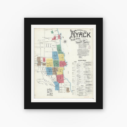 Old map wall art mockup — black gallery frame with white mat — Sanborn Fire Insurance Map from Nyack, Rockland County, New York. (1903), Sheet #0000
