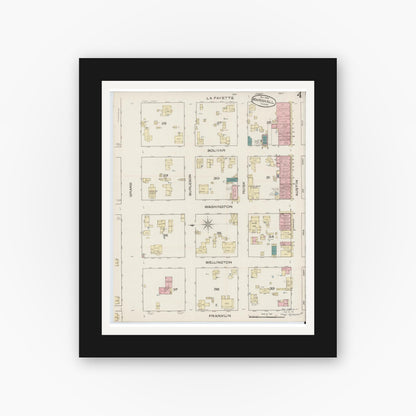 Old map wall art mockup — black gallery frame with white mat — Sanborn Fire Insurance Map from Marshall, Harrison County, Texas (1885), Sheet #0004