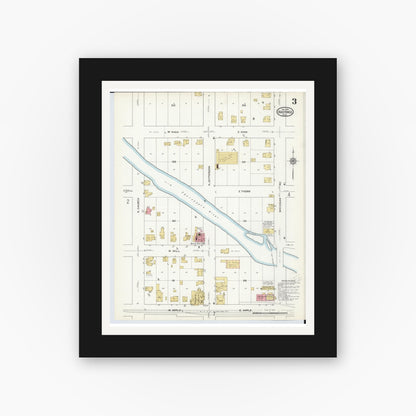 Old map wall art mockup — black gallery frame with white mat — Sanborn Fire Insurance Map from Hastings, Barry County, Michigan (1916), Sheet #0003