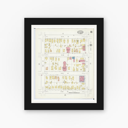 Old map wall art mockup — black gallery frame with white mat — Sanborn Fire Insurance Map from Holland, Ottawa County, Michigan (1916), Sheet #0011
