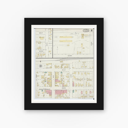 Old map wall art mockup — black gallery frame with white mat — Sanborn Fire Insurance Map from Payne, Paulding County, Ohio (1895), Sheet #0002