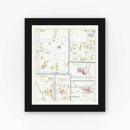 Old map wall art mockup — black gallery frame with white mat — Sanborn Fire Insurance Map from Palmer, Hampden County, Massachusetts (1902), Sheet #0007