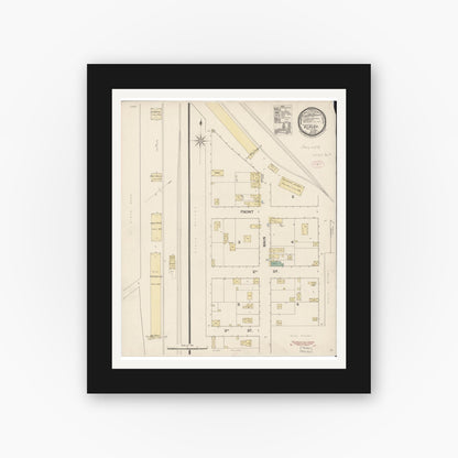 Old map wall art mockup — black gallery frame with white mat — Sanborn Fire Insurance Map from Blacks, Yolo County, California (1889), Sheet #0001