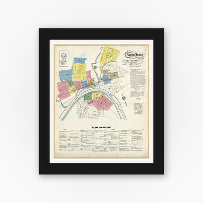 Old map wall art mockup — black gallery frame with white mat — Sanborn Fire Insurance Map from Bound Brook, Somerset County, New Jersey (1916), Sheet #0001