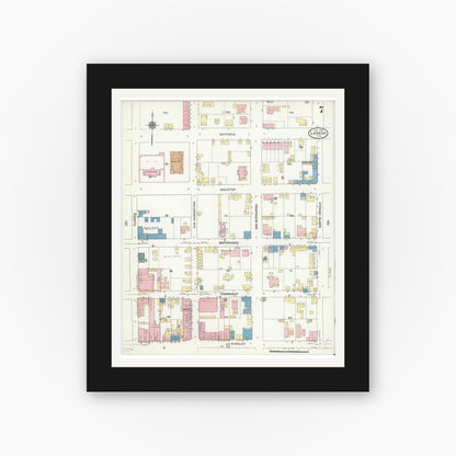Old map wall art mockup — black gallery frame with white mat — Sanborn Fire Insurance Map from Laredo, Webb County, Texas (1909), Sheet #0007