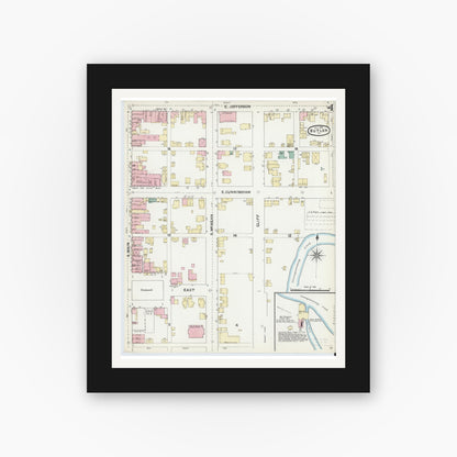 Old map wall art mockup — black gallery frame with white mat — Sanborn Fire Insurance Map from Butler, Butler County, Pennsylvania (1891), Sheet #0004