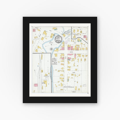 Old map wall art mockup — black gallery frame with white mat — Sanborn Fire Insurance Map from Westfield, Marquette County, Wisconsin (1901), Sheet #0001