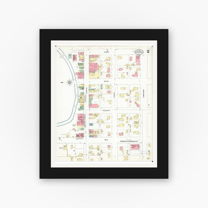 Old map wall art mockup — black gallery frame with white mat — Sanborn Fire Insurance Map from Decorah, Winneshiek County, Iowa (1902), Sheet #0002