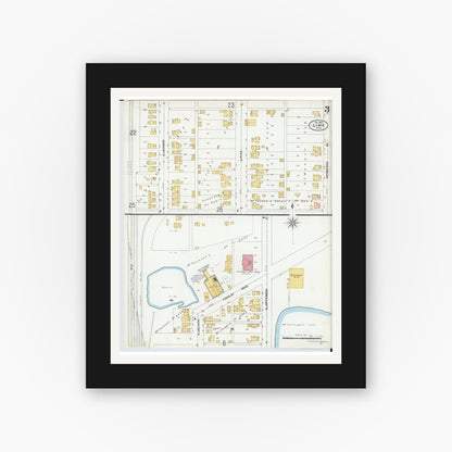 Old map wall art mockup — black gallery frame with white mat — Sanborn Fire Insurance Map from Lima, Allen County, Ohio (1905), Sheet #0003
