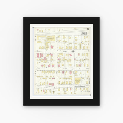 Old map wall art mockup — black gallery frame with white mat — Sanborn Fire Insurance Map from Versailles, Darke County, Ohio (1911), Sheet #0003