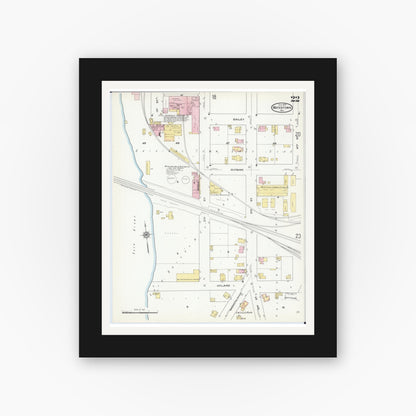 Old map wall art mockup — black gallery frame with white mat — Sanborn Fire Insurance Map from Watertown, Jefferson County, Wisconsin (1909), Sheet #0022