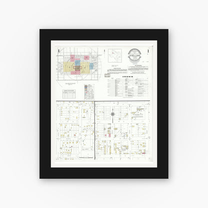 Old map wall art mockup — black gallery frame with white mat — Sanborn Fire Insurance Map from Levelland, Hockley County, Texas (1942) - Complete Map Set