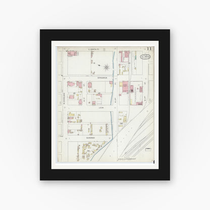 Old map wall art mockup — black gallery frame with white mat — Sanborn Fire Insurance Map from El Paso, El Paso County, Texas (1893), Sheet #0011