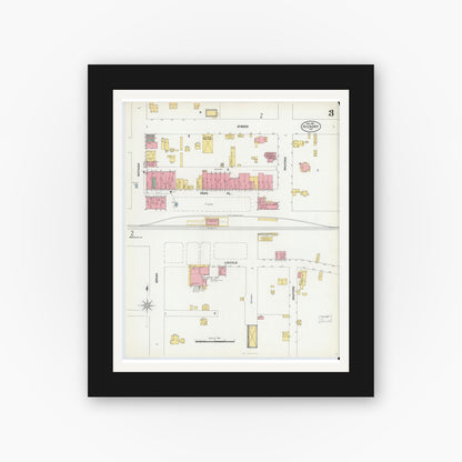 Old map wall art mockup — black gallery frame with white mat — Sanborn Fire Insurance Map from Hickory, Catawba County, North Carolina (1902), Sheet #0003