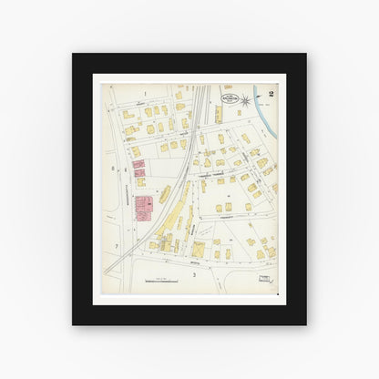 Old map wall art mockup — black gallery frame with white mat — Sanborn Fire Insurance Map from Arlington, Middlesex County, Massachusetts (1903), Sheet #0002
