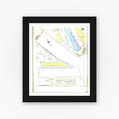 Old map wall art mockup — black gallery frame with white mat — Sanborn Fire Insurance Map from Honolulu, Oahu County, Hawaii (1955), Sheet #0160