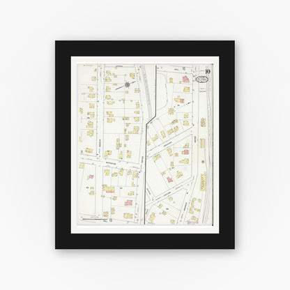Old map wall art mockup — black gallery frame with white mat — Sanborn Fire Insurance Map from Clyde, Wayne County, New York (1912), Sheet #0010