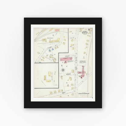 Old map wall art mockup — black gallery frame with white mat — Sanborn Fire Insurance Map from Newton, Sussex County, New Jersey (1897), Sheet #0008