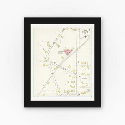 Old map wall art mockup — black gallery frame with white mat — Sanborn Fire Insurance Map from Holden, Worcester County, Massachusetts (1910), Sheet #0005