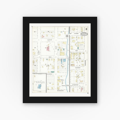Old map wall art mockup — black gallery frame with white mat — Sanborn Fire Insurance Map from Charles City, Floyd County, Iowa (1892), Sheet #0003