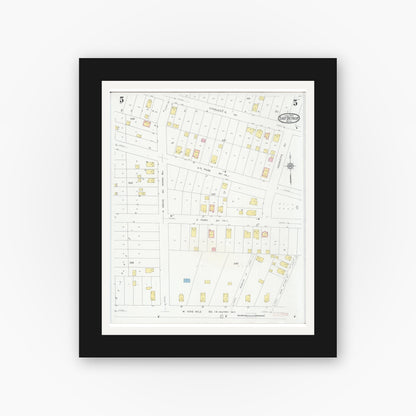 Old map wall art mockup — black gallery frame with white mat — Sanborn Fire Insurance Map from East Detroit, Macomb County, Michigan (1931), Sheet #0005