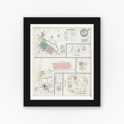 Old map wall art mockup — black gallery frame with white mat — Sanborn Fire Insurance Map from Jackson, Jackson County, Ohio (1892) - Complete Map Set