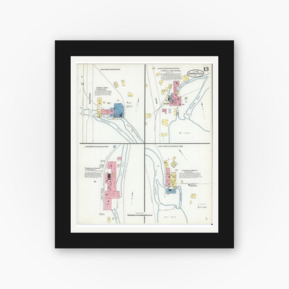 Old map wall art mockup — black gallery frame with white mat — Sanborn Fire Insurance Map from Skaneateles, Onondaga County, New York (1909), Sheet #0013