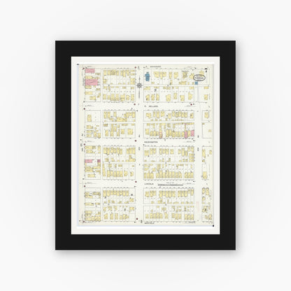 Old map wall art mockup — black gallery frame with white mat — Sanborn Fire Insurance Map from Hibbing, Saint Louis County, Minnesota (1913), Sheet #0007
