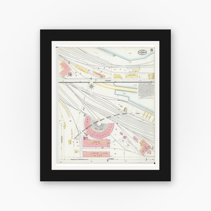 Old map wall art mockup — black gallery frame with white mat — Sanborn Fire Insurance Map from Escanaba, Delta County, Michigan (1899), Sheet #0003