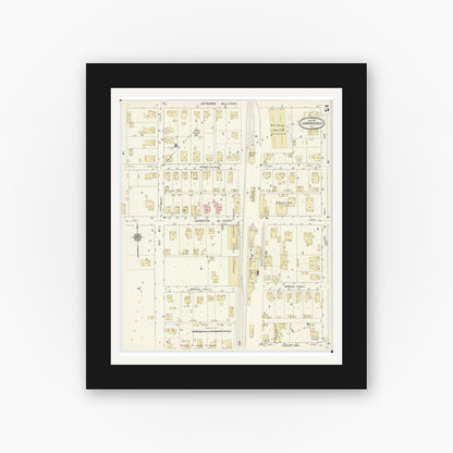 Old map wall art mockup — black gallery frame with white mat — Sanborn Fire Insurance Map from Lawrenceville, Lawrence County, Illinois (1912), Sheet #0005
