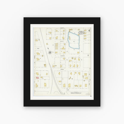 Old map wall art mockup — black gallery frame with white mat — Sanborn Fire Insurance Map from Live Oak, Suwanee County, Florida (1906), Sheet #0004
