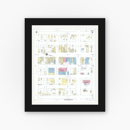 Old map wall art mockup — black gallery frame with white mat — Sanborn Fire Insurance Map from Crane, Crane County, Texas (1951), Sheet #0003