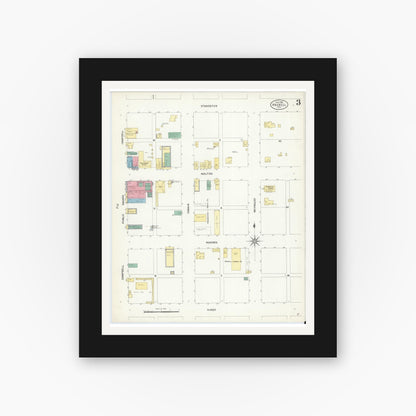 Old map wall art mockup — black gallery frame with white mat — Sanborn Fire Insurance Map from Haskell, Haskell County, Texas (1908), Sheet #0003