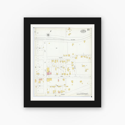 Old map wall art mockup — black gallery frame with white mat — Sanborn Fire Insurance Map from Ironton, Lawrence County, Ohio (1904), Sheet #0011