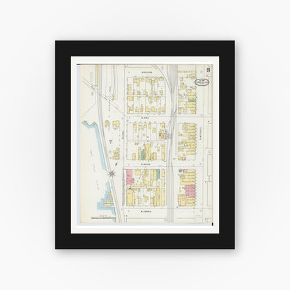 Old map wall art mockup — black gallery frame with white mat — Sanborn Fire Insurance Map from Cadillac, Wexford County, Michigan (1895), Sheet #0003