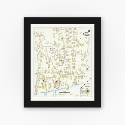 Old map wall art mockup — black gallery frame with white mat — Sanborn Fire Insurance Map from Provincetown, Barnstable County, Massachusetts (1919), Sheet #0003