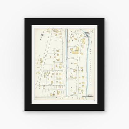 Old map wall art mockup — black gallery frame with white mat — Sanborn Fire Insurance Map from Marshfield, Plymouth County, Massachusetts (1916), Sheet #0004