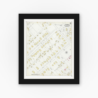Old map wall art mockup — black gallery frame with white mat — Sanborn Fire Insurance Map from Lincoln, Logan County, Illinois (1896), Sheet #0003