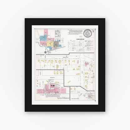 Old map wall art mockup — black gallery frame with white mat — Sanborn Fire Insurance Map from Delta, Fulton County, Ohio (1910) - Complete Map Set
