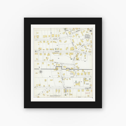 Old map wall art mockup — black gallery frame with white mat — Sanborn Fire Insurance Map from Quincy, Norfolk County, Massachusetts (1901), Sheet #0016